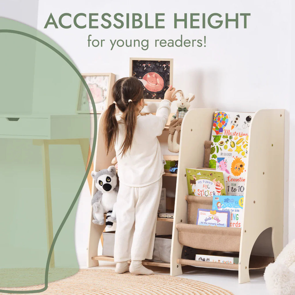 Wooden Montessori Shelves for Toddler 2in1: Bookshelf & Toy Shelving