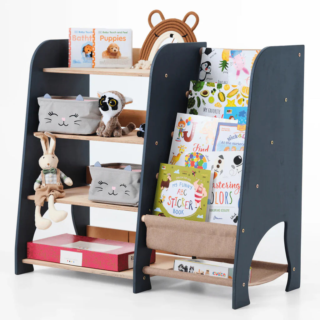 Wooden Montessori Shelves for Toddler 2in1: Bookshelf & Toy Shelving-0