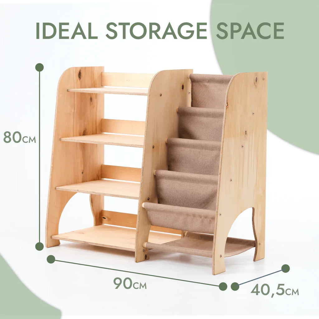 Wooden Montessori Shelves for Toddler 2in1: Bookshelf & Toy Shelving - Shelf