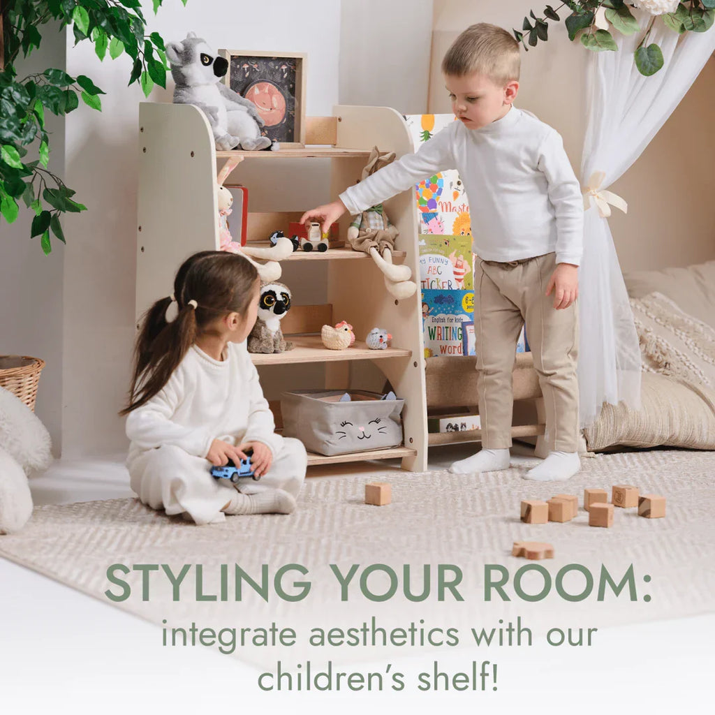 Wooden Montessori Shelves for Toddler 2in1: Bookshelf & Toy Shelving - Shelf