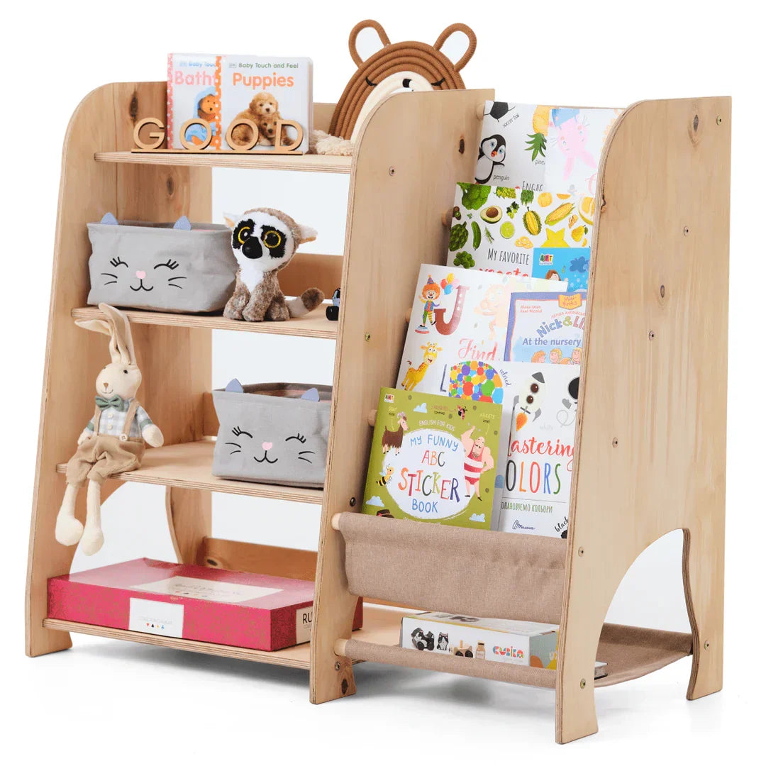 Wooden Montessori Shelves for Toddler 2in1: Bookshelf & Toy Shelving - Beige - Shelf